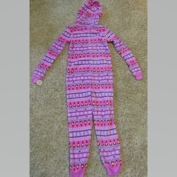 Womens Christmas Pajamas Small Union Suit Gnome Hooded SO 1 Pc Pink Fleece - Picture 3 of 3